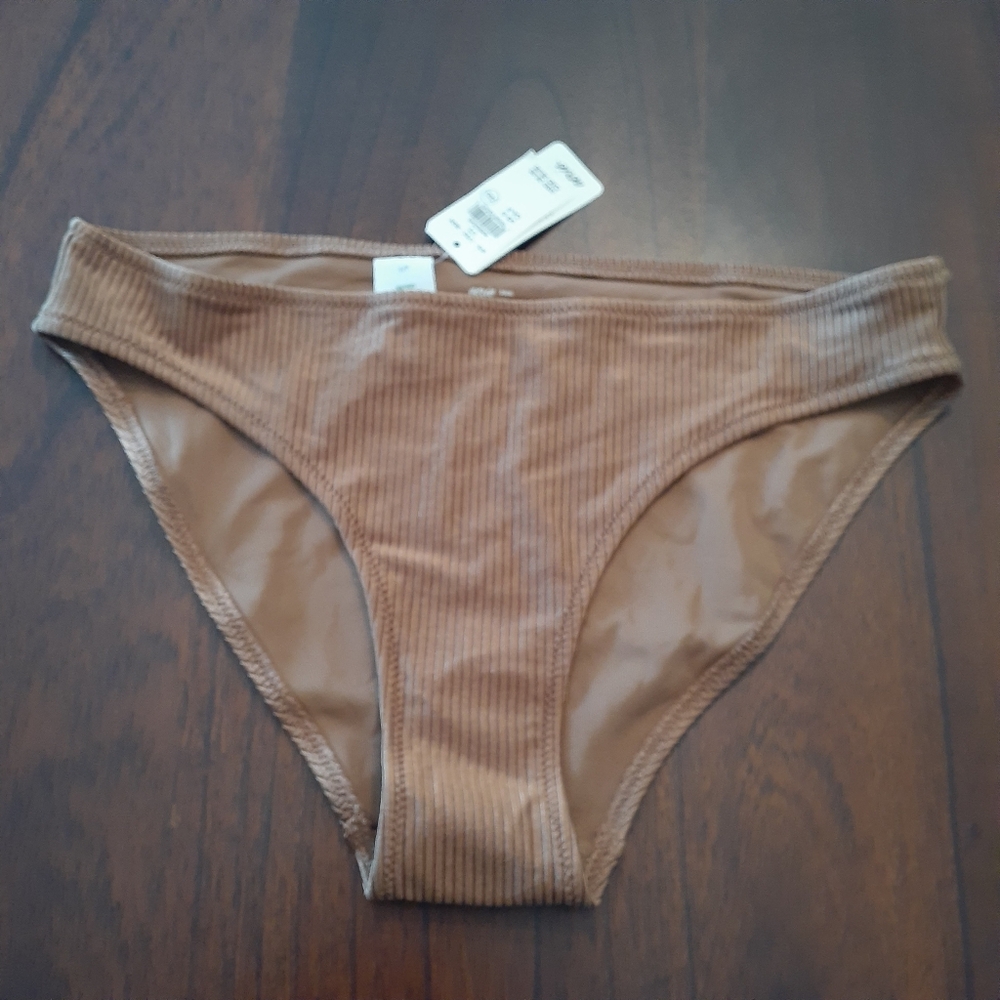 NWT Aerie Women's Olive Green Ribbed Shimery Bikini Bottoms